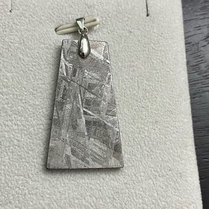 Natural Muonionalusta Meteorite Free Size Trapezoid Silver Pendant 925 Unisex